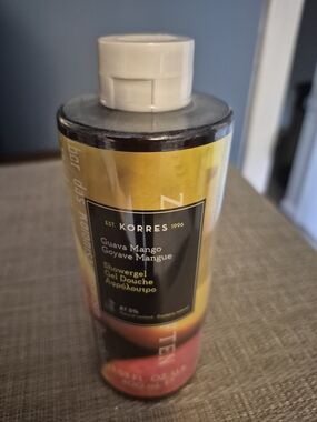 Korres Guava Mango Shower Gel - Yellow and Pink Gradient Bottle.
